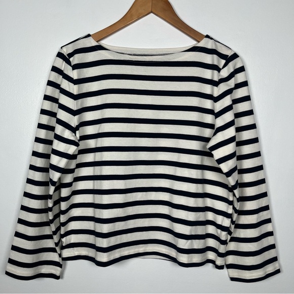 J.Crew Size M Classic mariner cloth boatneck T-shirt in stripe Ivory Navy - Picture 4 of 9